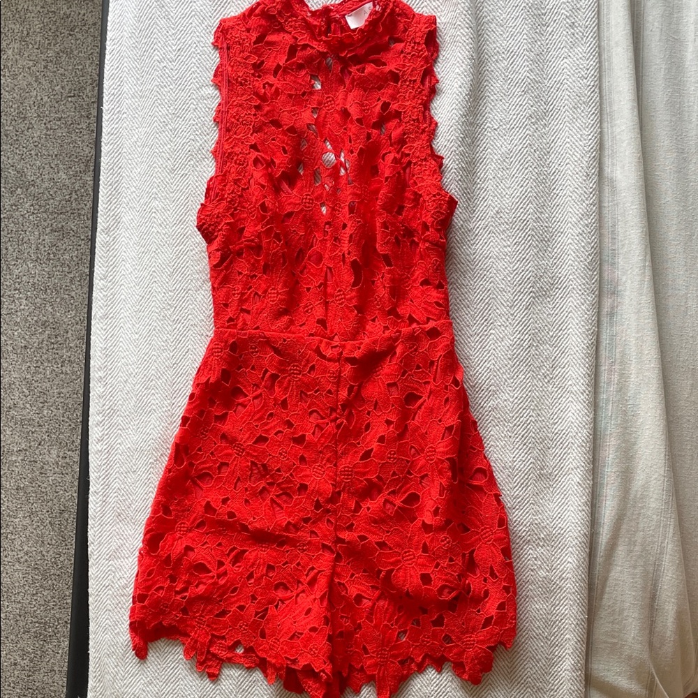 Astr Vibrant Red Lace Romper